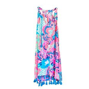 Lilly Pulitzer Roxi Swing Dress Coral Reef I'm So Jelly Tasseled Hem Sz XXS